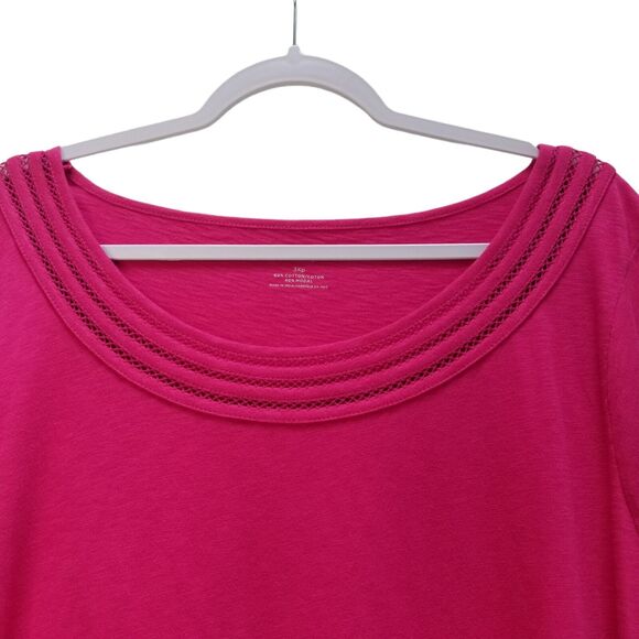 Talbots Lace Scoop Neck Short Slv Top Pink Womens Plus 3Xp Cotton Modal T shirt - Picture 2 of 9
